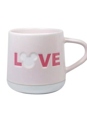DISNEY PARKS Mickey Silhouette LOVE Pink Ceramic Coffee Mug -- Never Used - NWOT